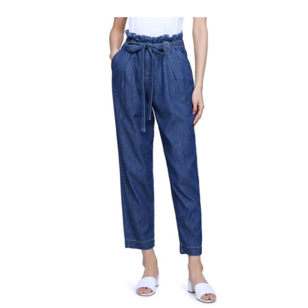 L'AGENCE Violette Graham Hight Waist Blue 100% Cotton Pocket Paperbag Pants, 25